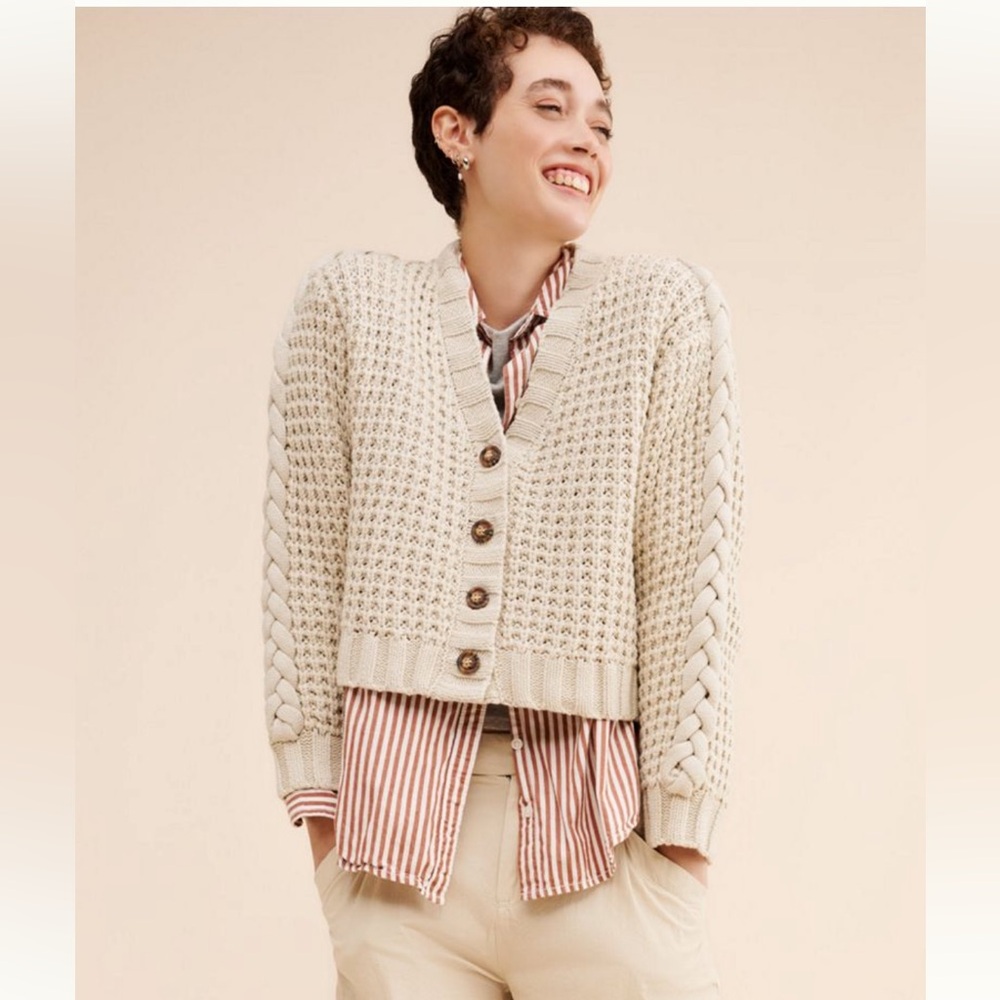 Dot and Lu Braided Sleeve Boxy Cardigan